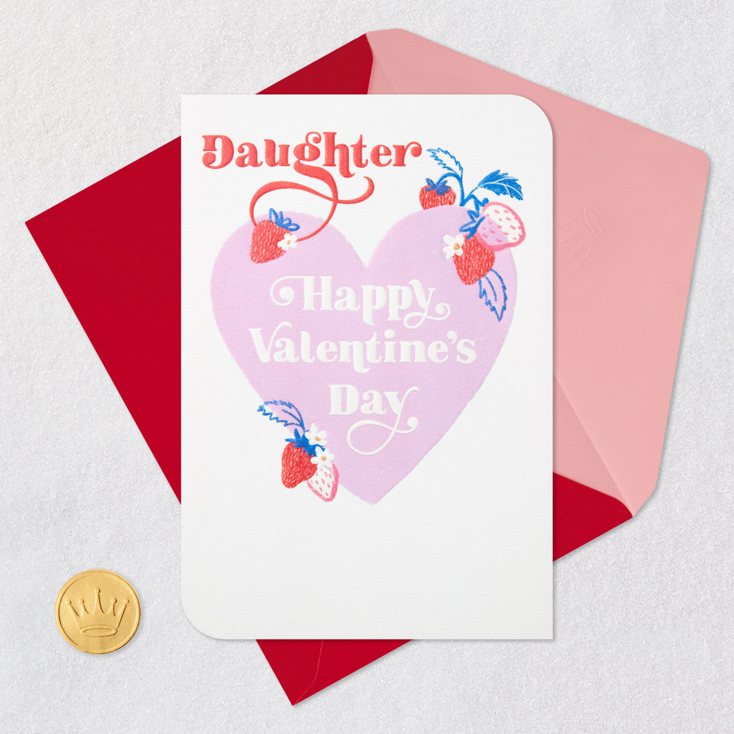 Red and Blue Strawberries Valentine's Day Card for Her Card Front with Envelope and Gold Seal image number 5