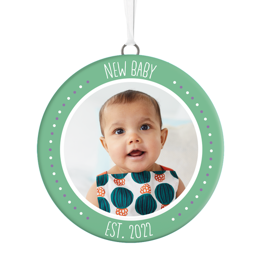 New Baby Personalized Text and Photo Ceramic Ornament, 