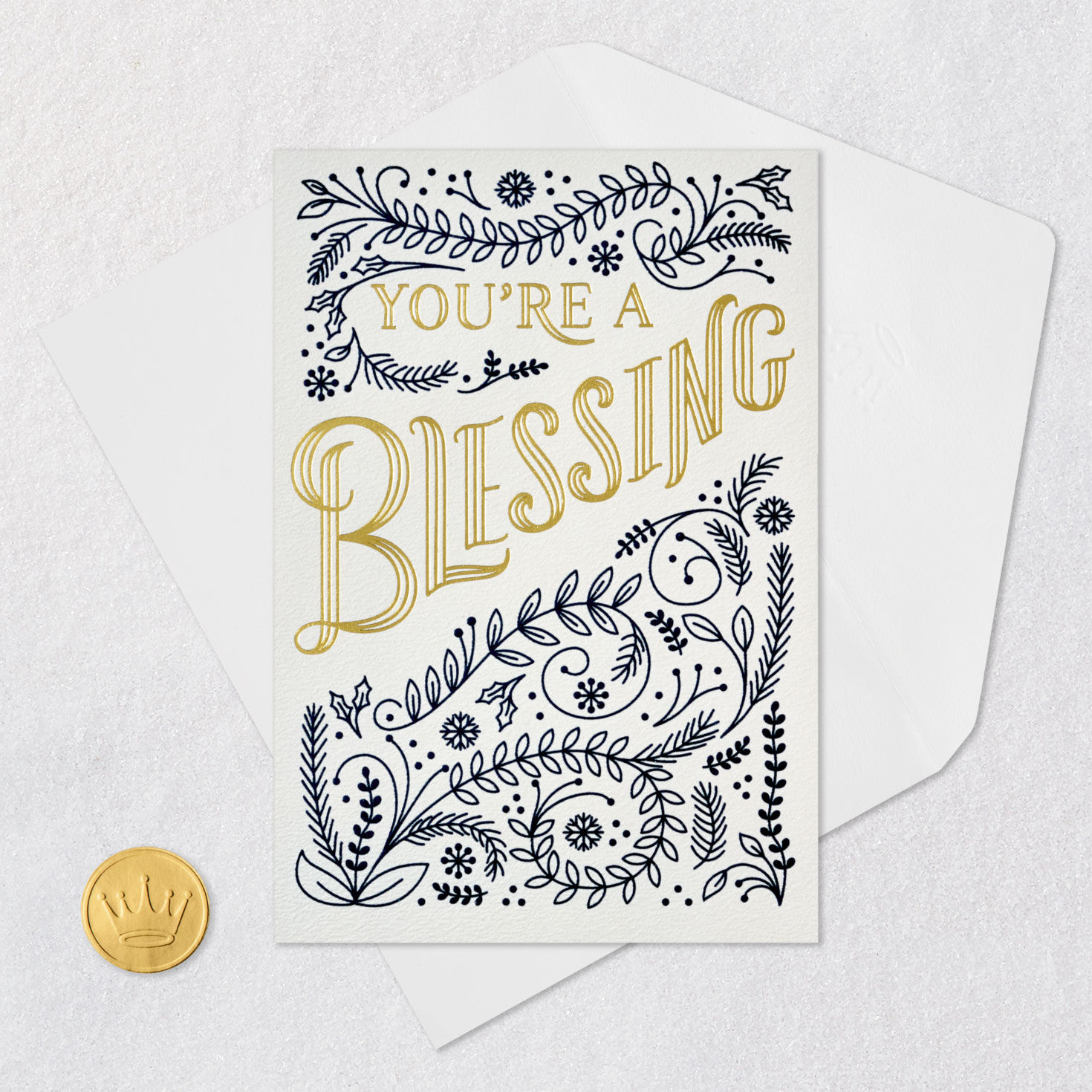 You're a Blessing Flower Doodles Holiday Card Card Front with Envelope and Gold Seal image number 6