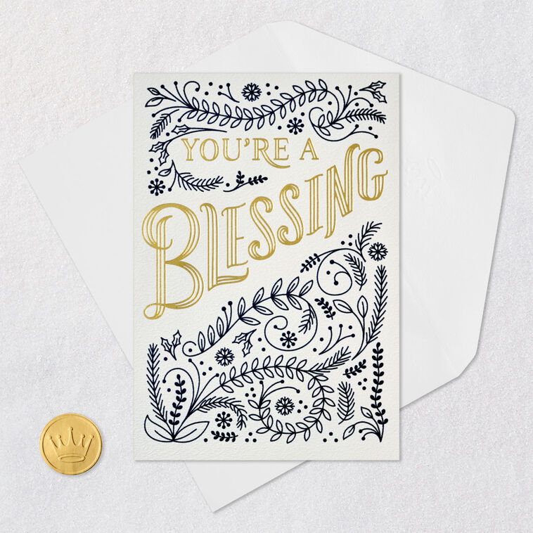 You're a Blessing Flower Doodles Holiday Card Card Front with Envelope and Gold Seal image number 6