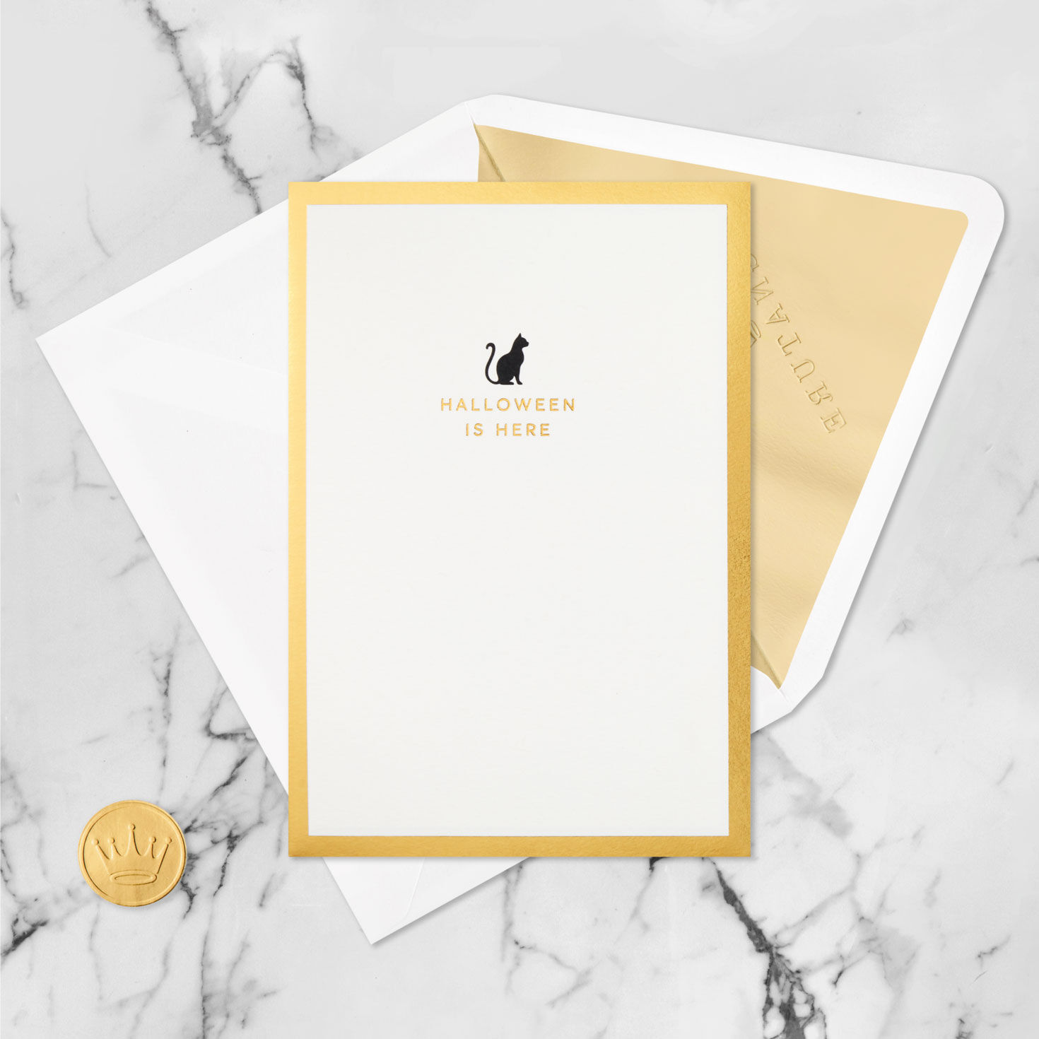 Black Cat on Pumpkin Pop-Up Halloween Card Card Front with Envelope and Gold Seal image number 6
