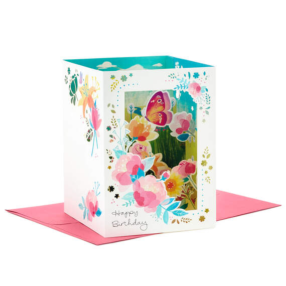 Beautiful Year Butterfly on Flowers 3D Pop-Up Birthday Card