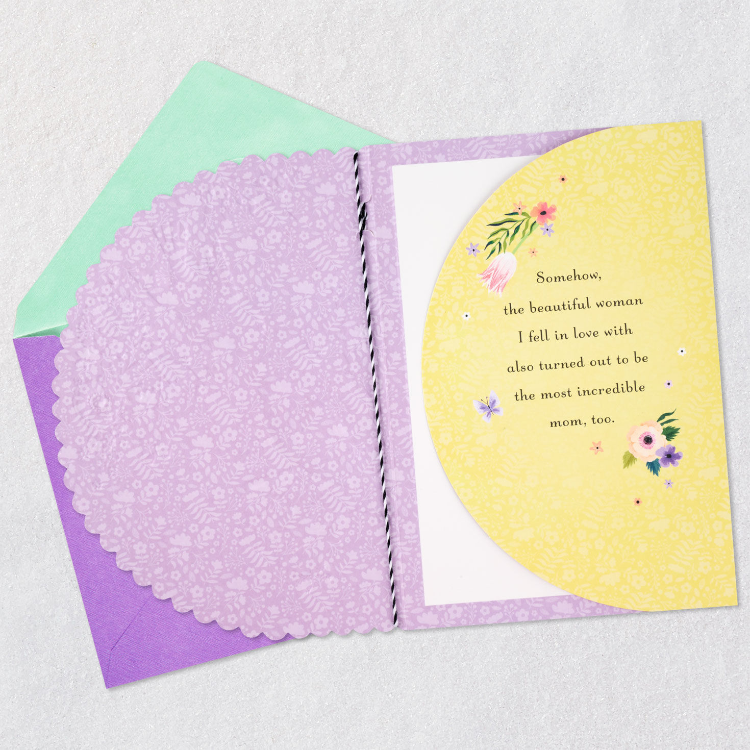 Lovebirds and Flowers Wife Mother's Day Card Open card with envelope image number 4