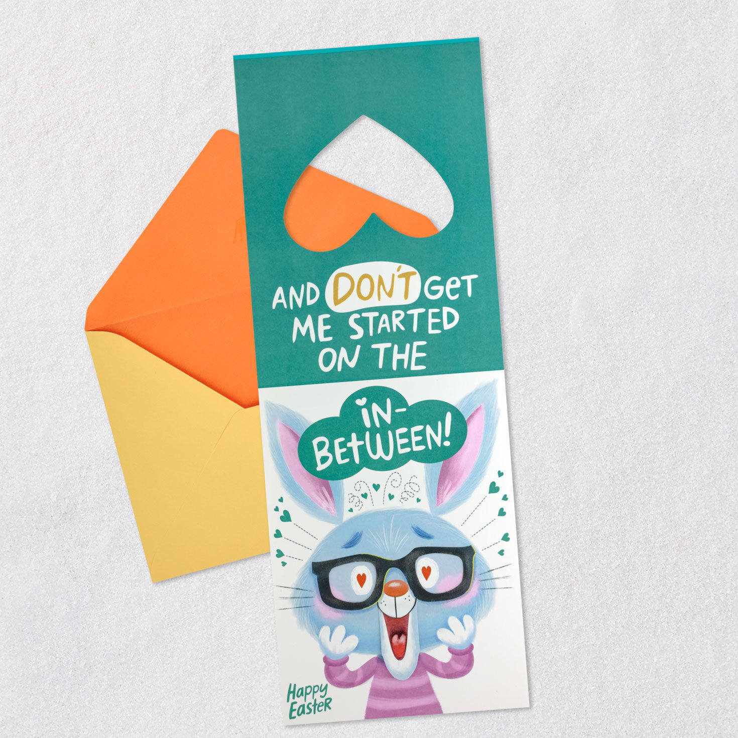 Bunny with Glasses and Flowers Romantic Easter Card Open card with envelope image number 2