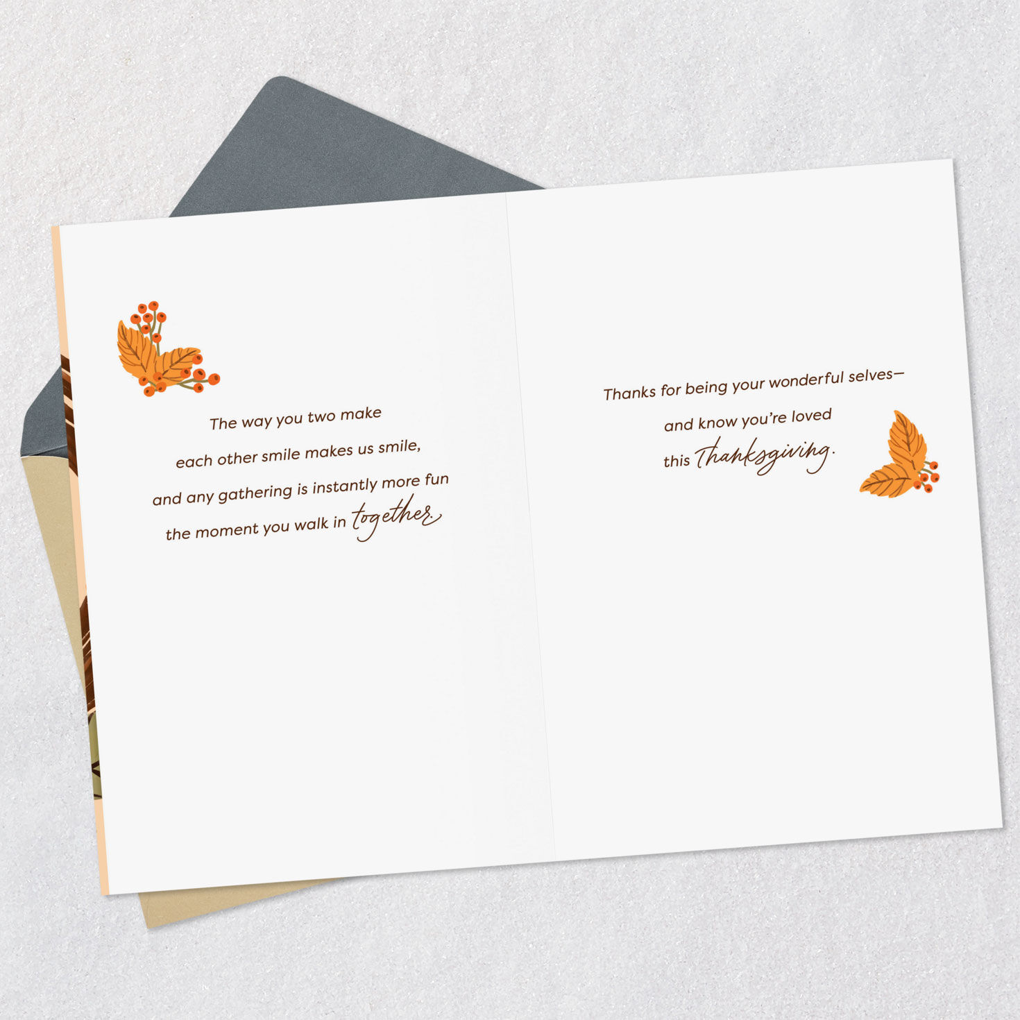 Wreath Thanksgiving Card for Granddaughter and Husband Open card with envelope image number 4
