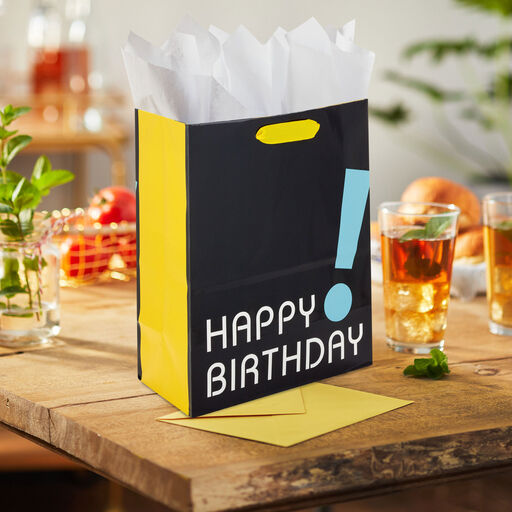 9.6" Happy Birthday on Black Medium Gift Bag, 