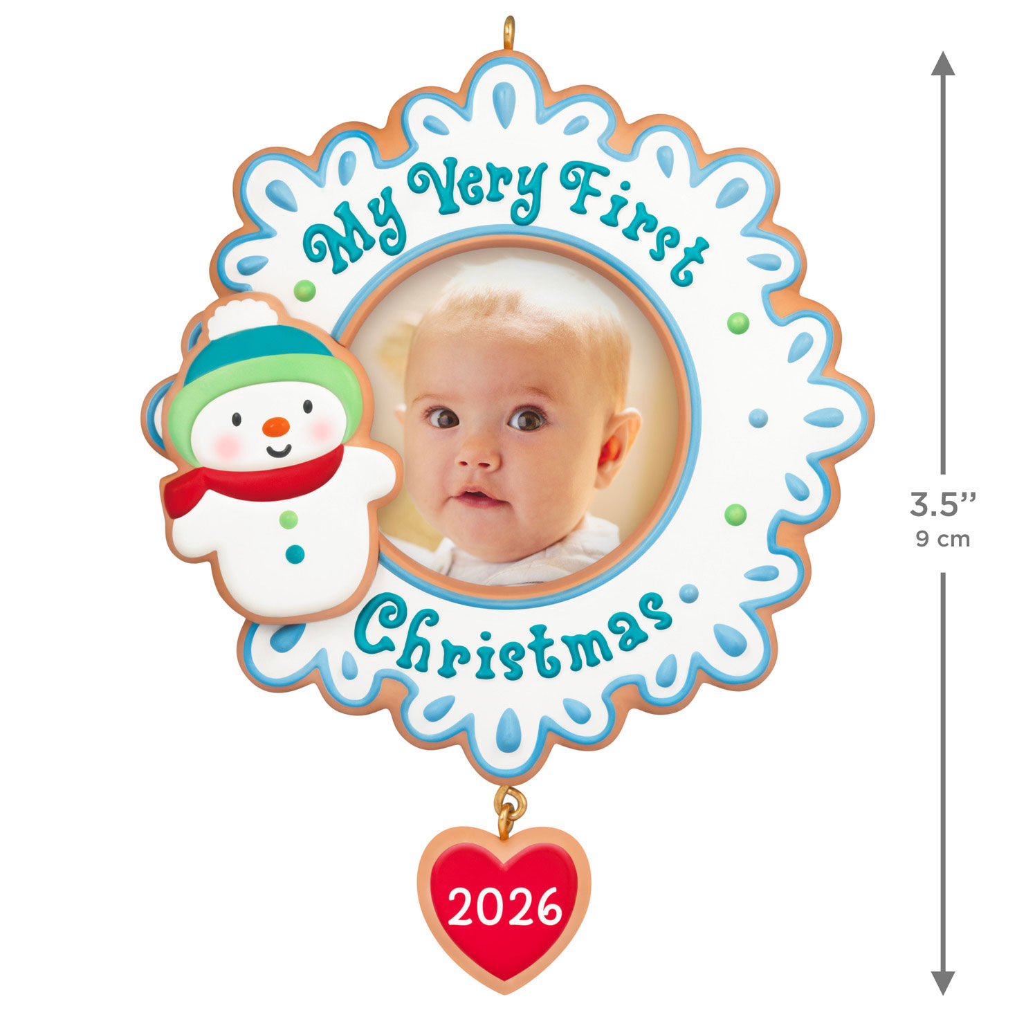 Snowflake Snowman Cookie Personalized Photo Ornament measurment image number 3