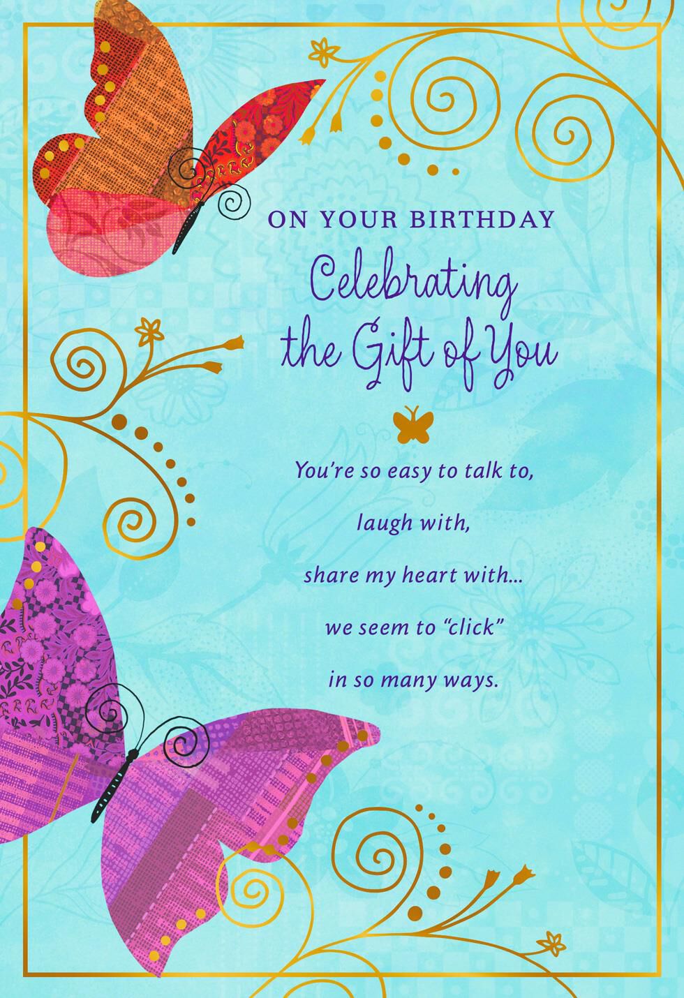 Butterflies and Swirls on Blue Birthday Card