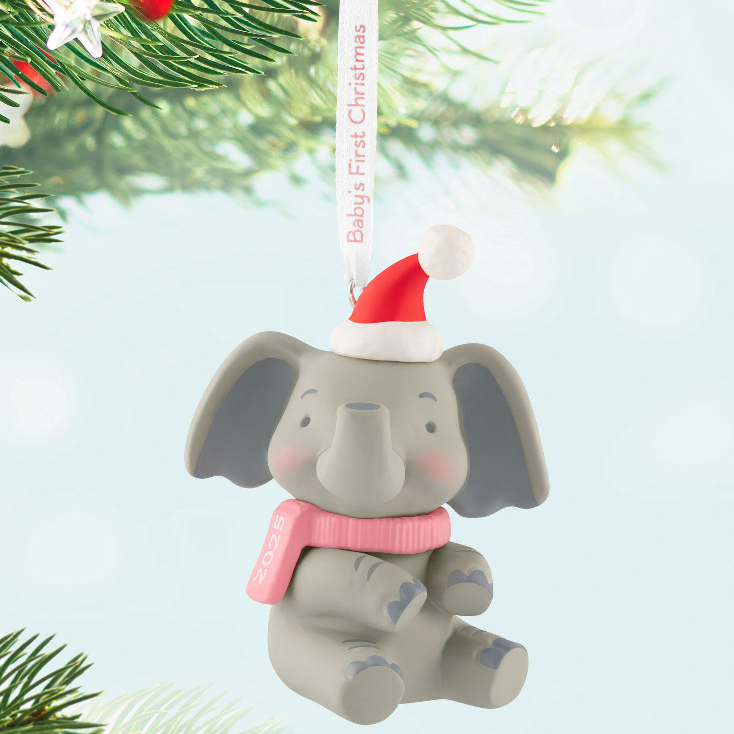 Baby Girl 1st Christmas Elephant Keepsake Ornament Hanging on tree image number 2
