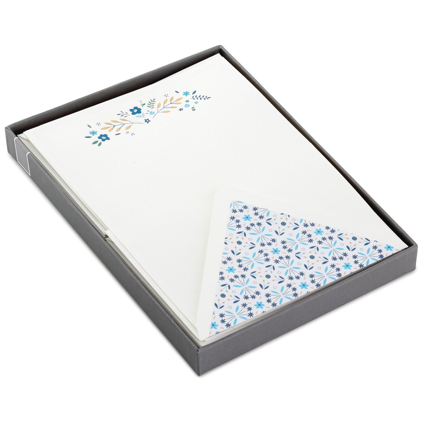 Blue Floral Stationery Set, Box of 20