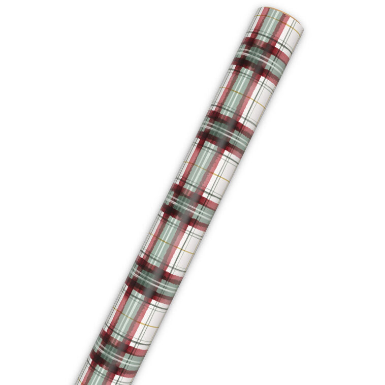 Farmhouse Plaid on White Christmas Gift Wrap  image number 6
