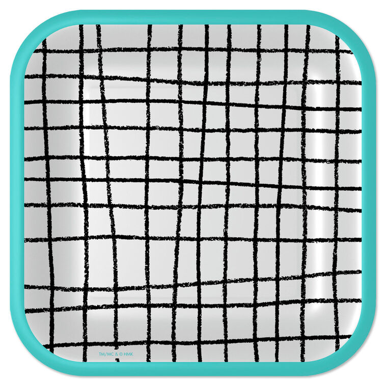 Black and White Grid Square Dessert Plates, Set of 8