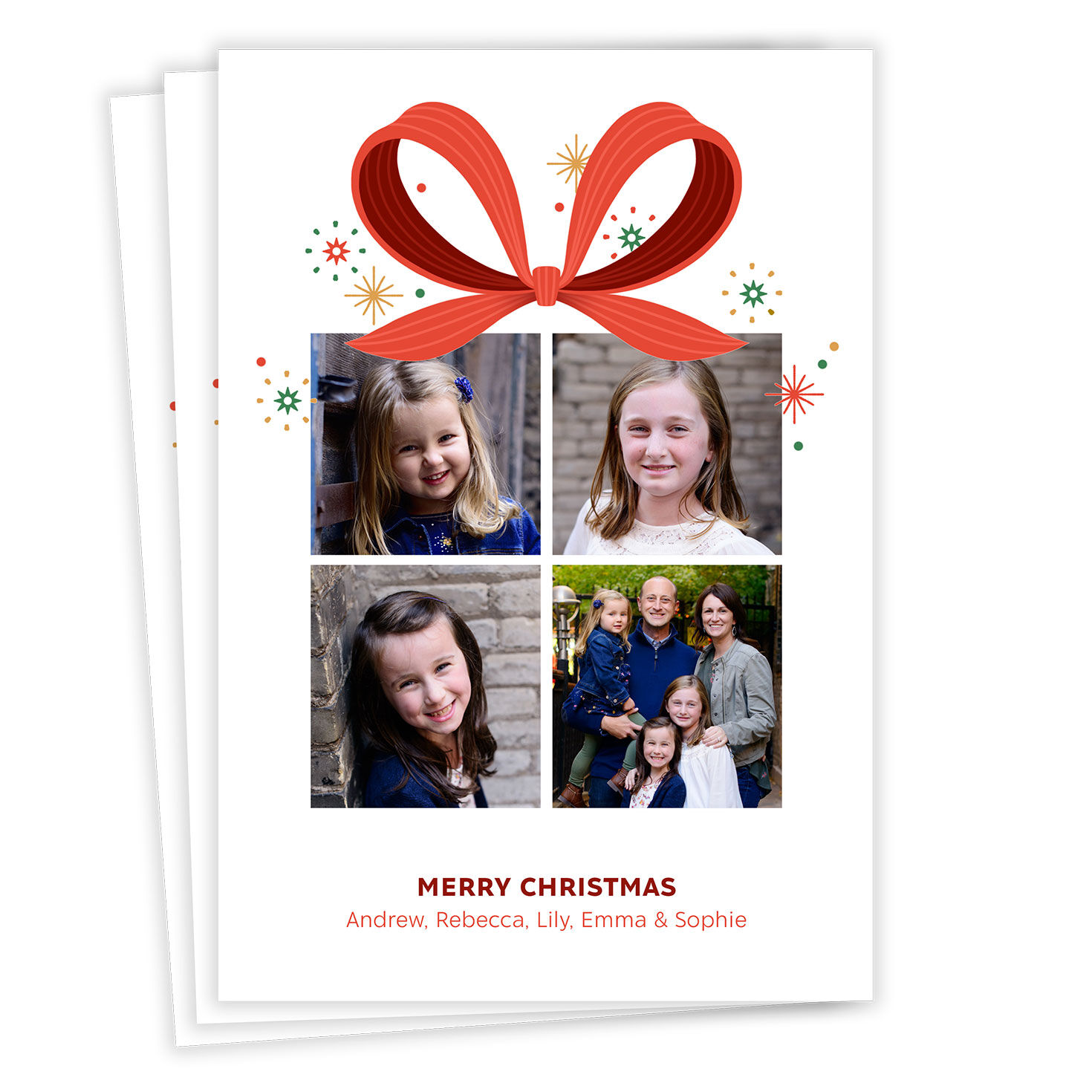 Tied With a Bow Photo Collage Flat Christmas Photo Card