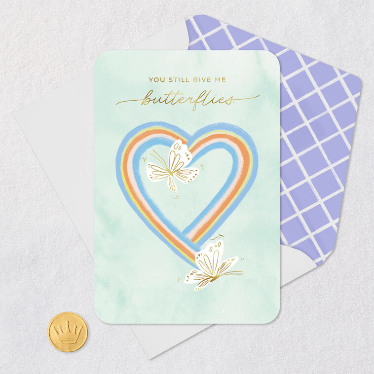 Butterflies and Rainbow Heart Romantic Love Card Card Front with Envelope and Gold Seal image number 5
