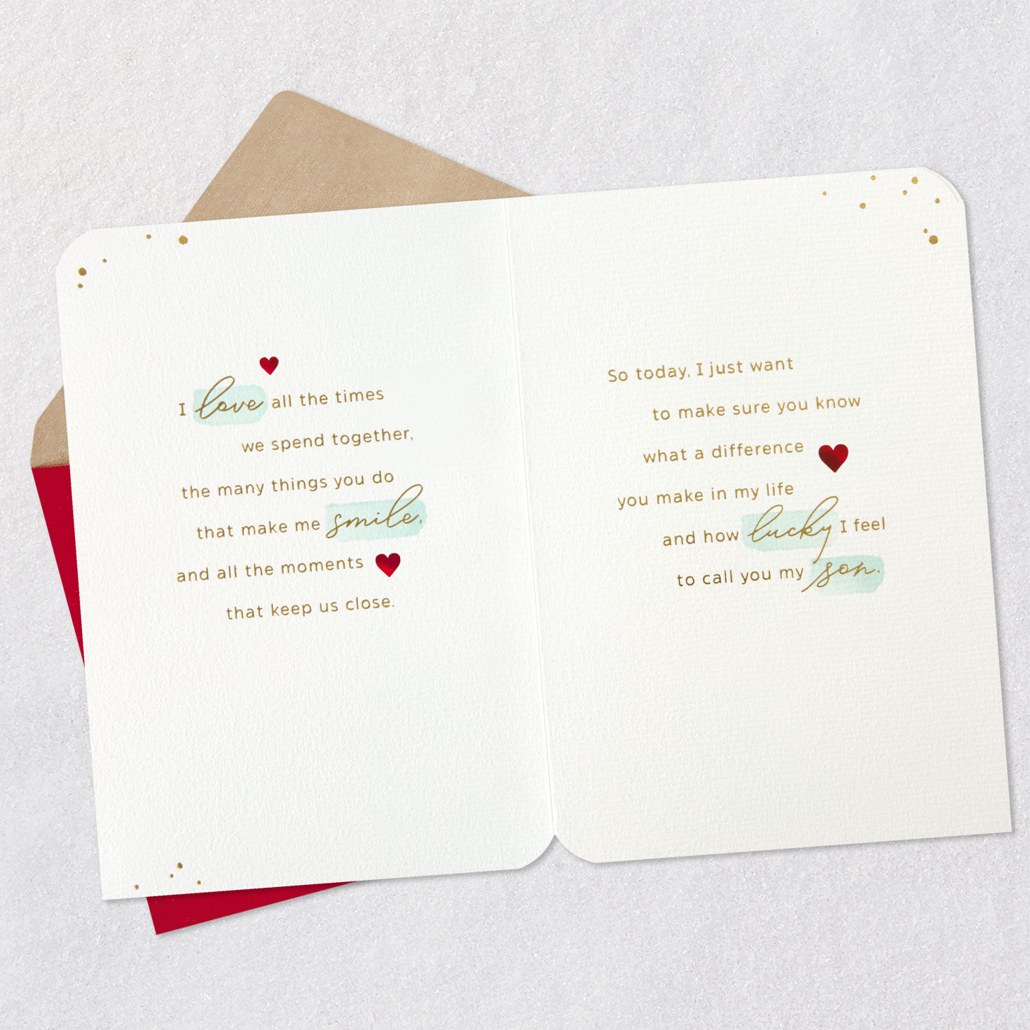 Row of Hearts Son Valentine's Day Card Open card with envelope image number 4