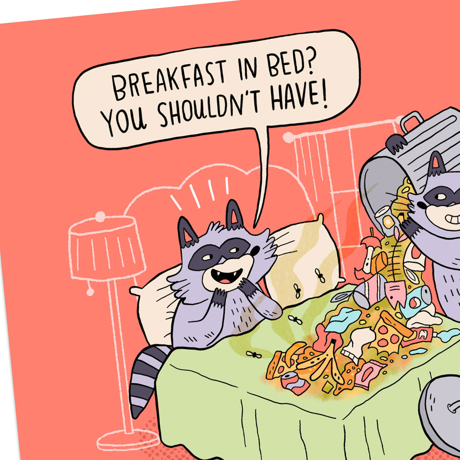 Raccoons Breakfast in Bed Funny Mother's Day Card Card Front Detail image number 4