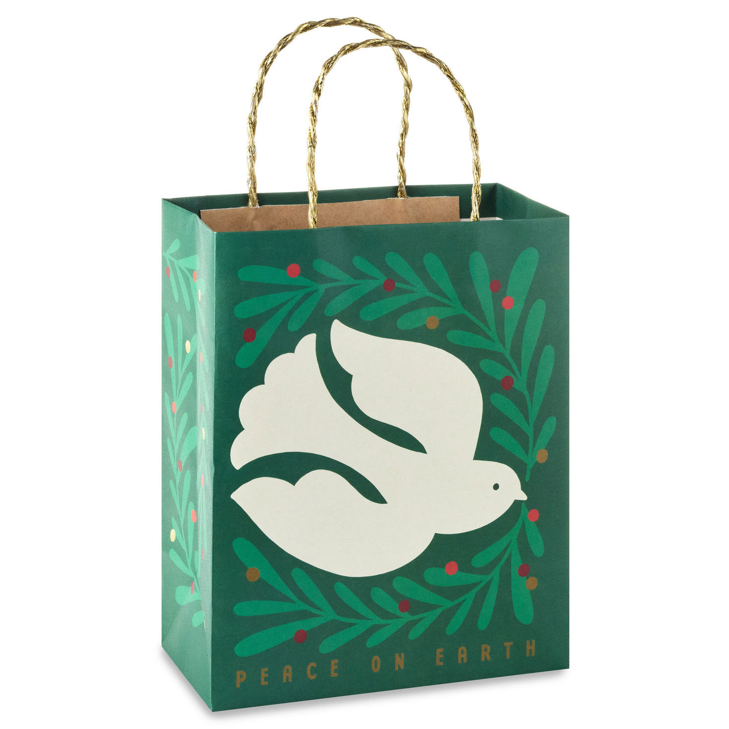 9.6" Peace Dove on Green Medium Christmas Gift Bag
