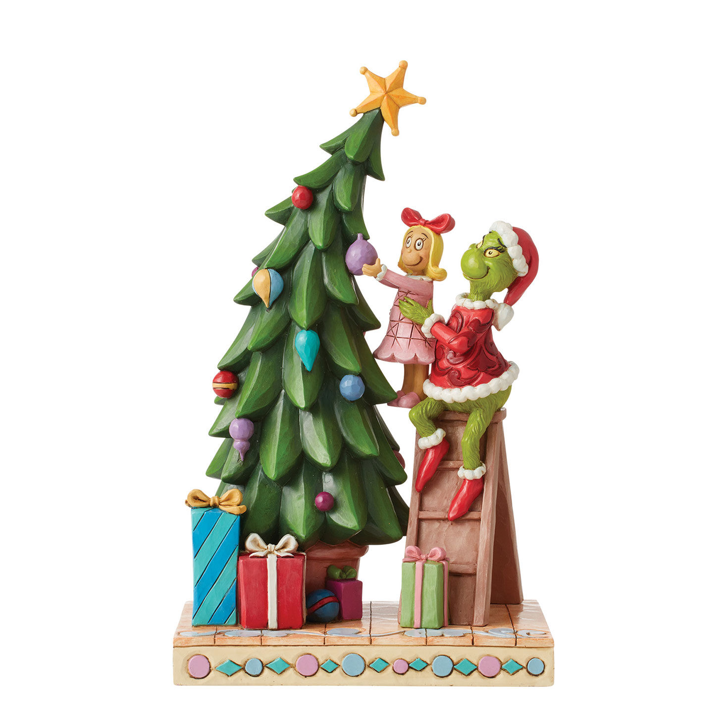 Jim Shore Dr. Seuss Grinch and Cindy Lou Who Decorating Tree Figurine, 10.4"