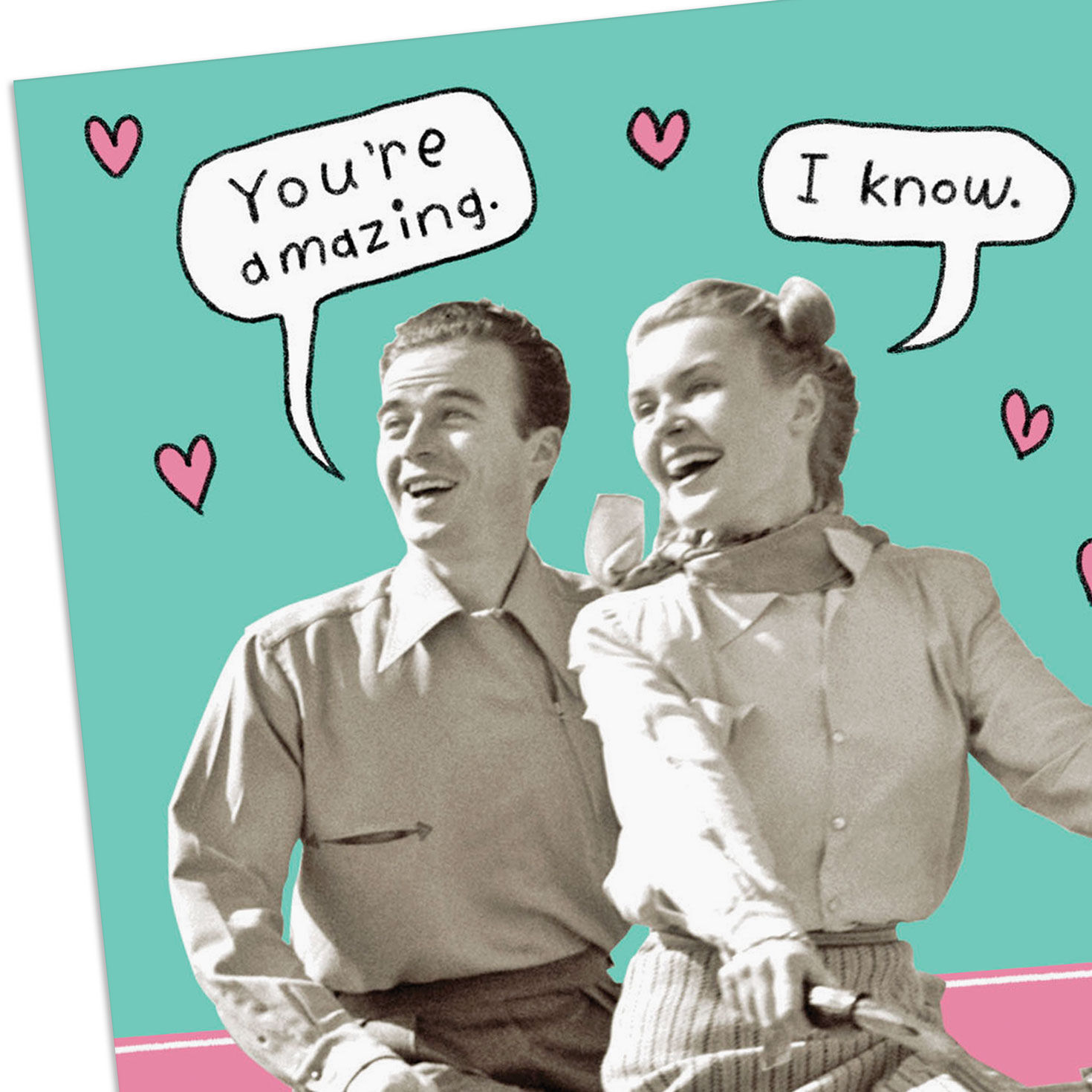Retro Couple on Tandem Bike Funny Love Card Card Front Detail image number 4