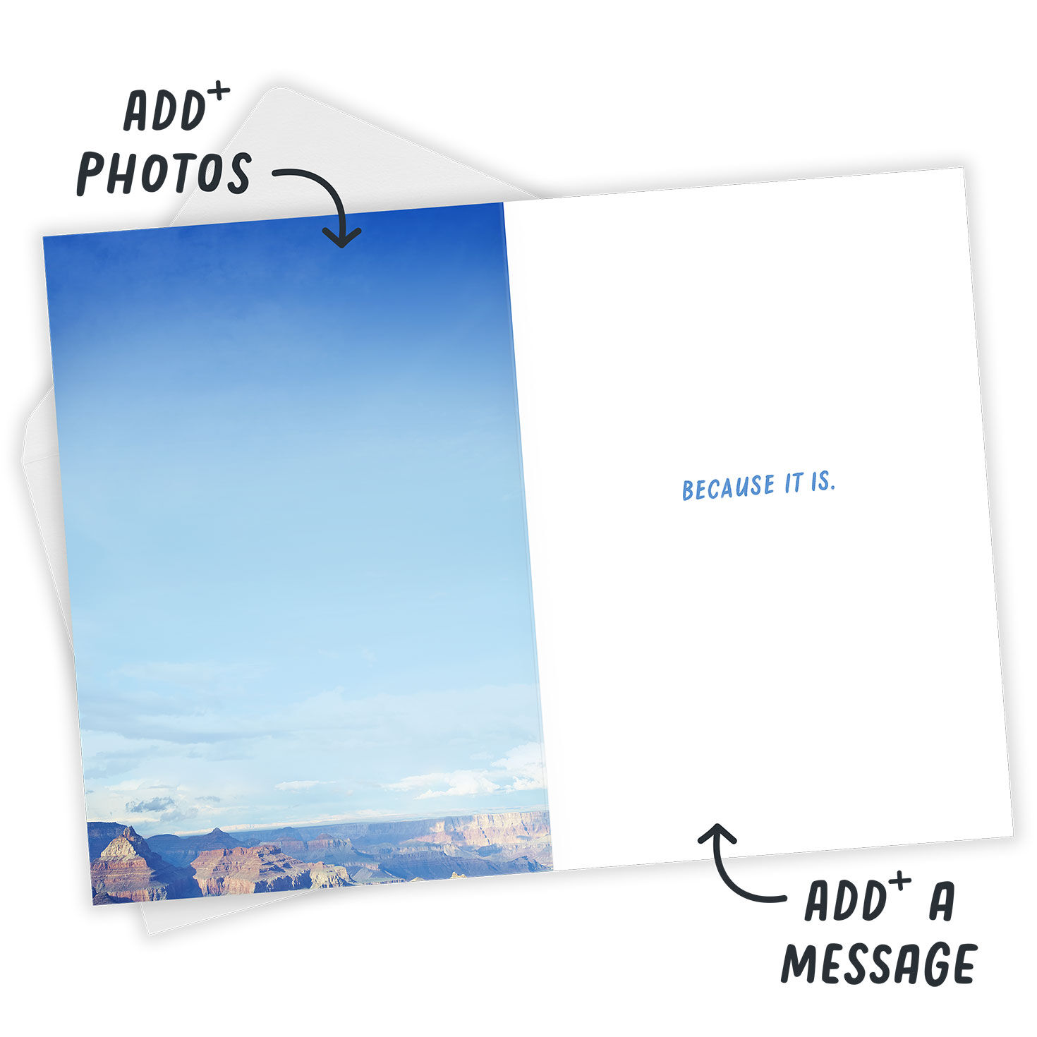 Sky and Mountains Personalized Congrats Card Open Card with Envelope indicating personalization image number 3