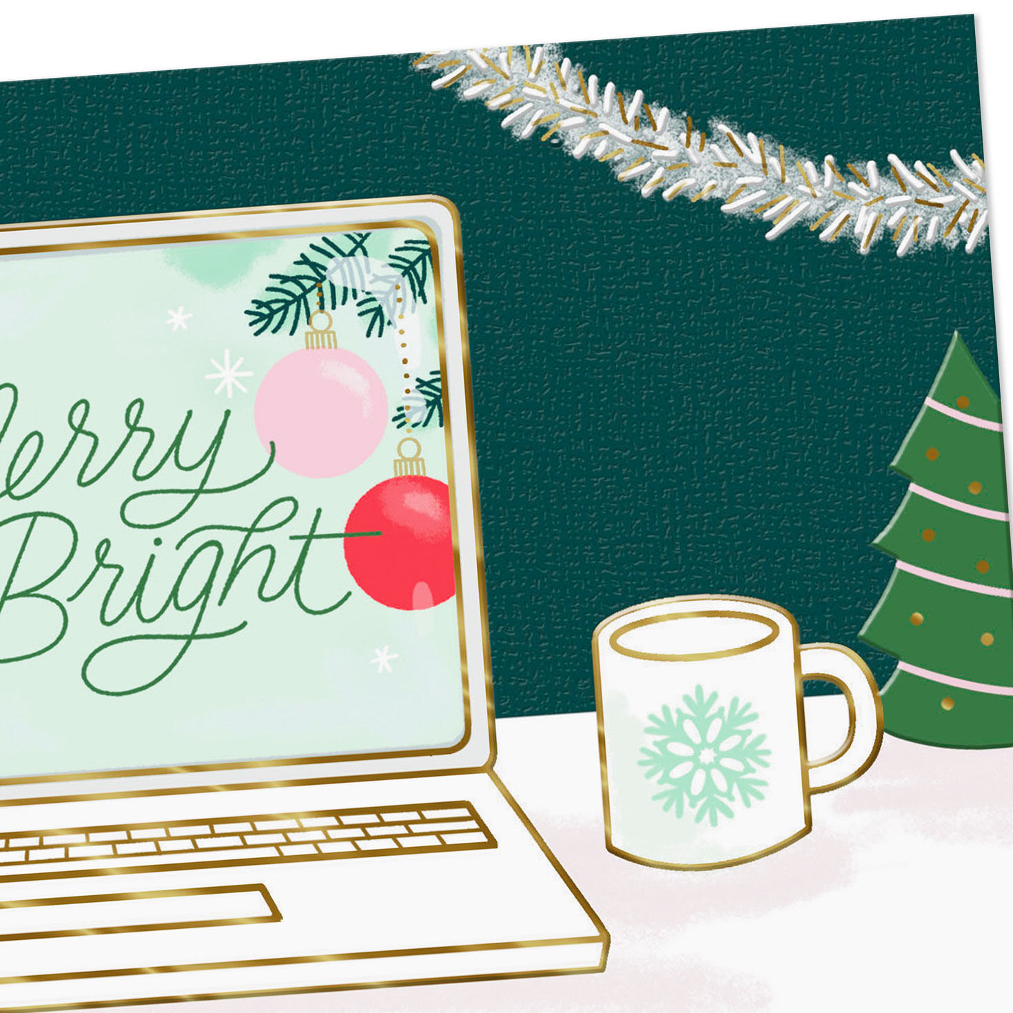 Laptop and Mug Christmas Card for Coworker Card Front Detail image number 4