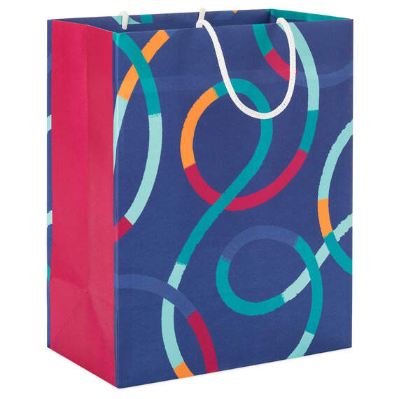 9.6" Colorful Loops on Blue Medium Gift Bag, , large image number 1