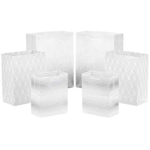 Sophisticated Silver Assorted Sizes 6-Pack Gift Bags, 
