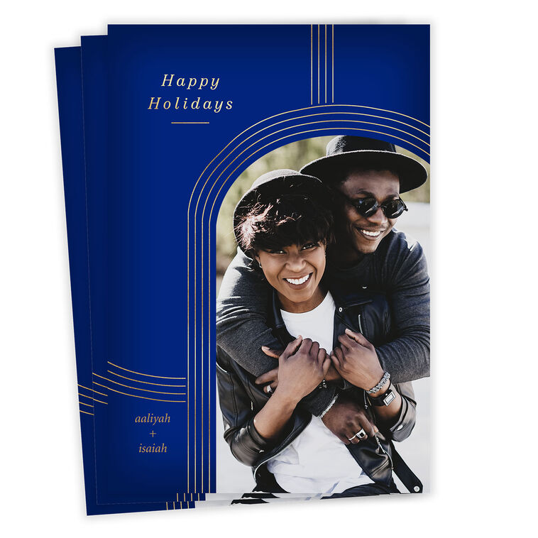 Gold Arch on Blue Holiday Photo Card