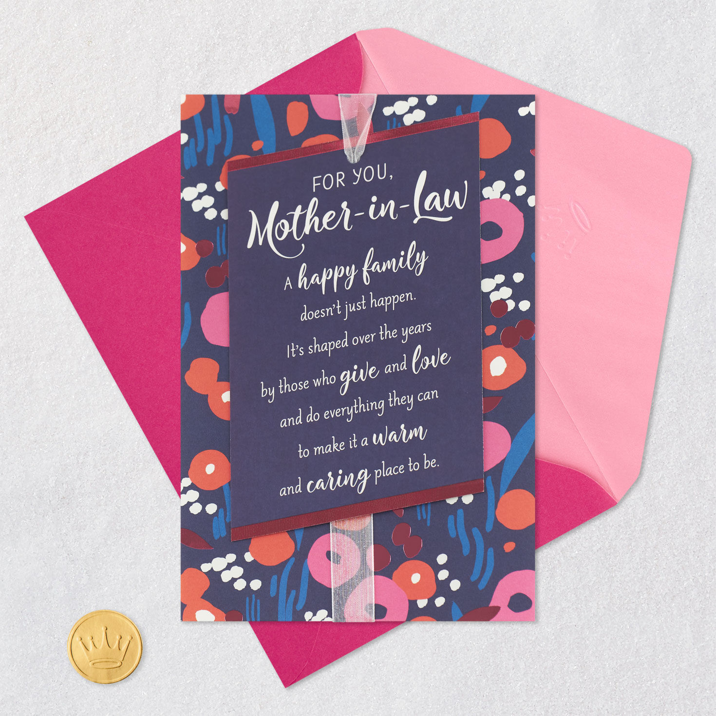 Flowers on Blue Mother-in-Law Birthday Card Card Front with Envelope and Gold Seal image number 5