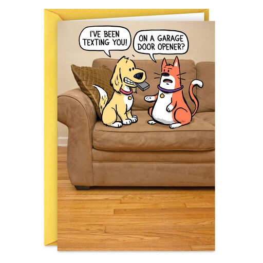 Dog Texting Cat Funny Birthday Card, 