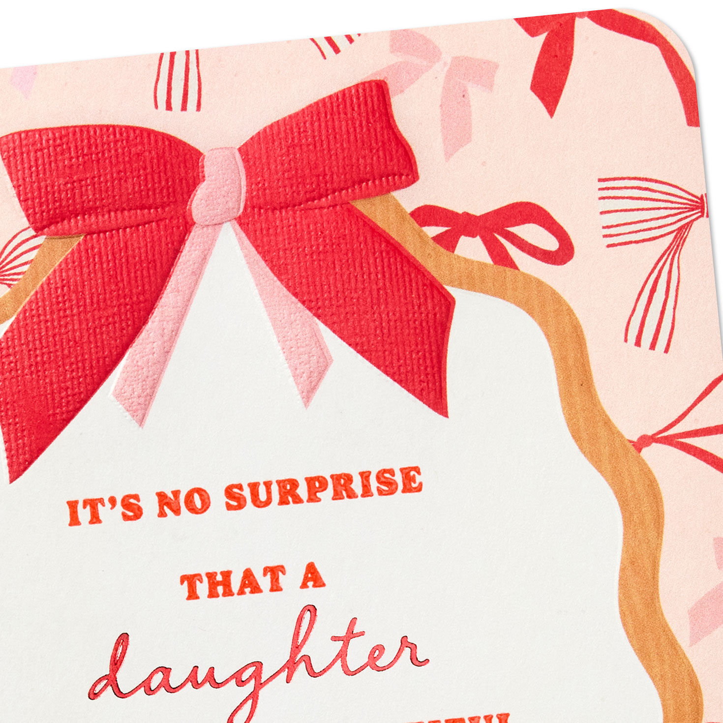 Red Bows on Pink Valentine for Daughter and Family Card Front Detail image number 4