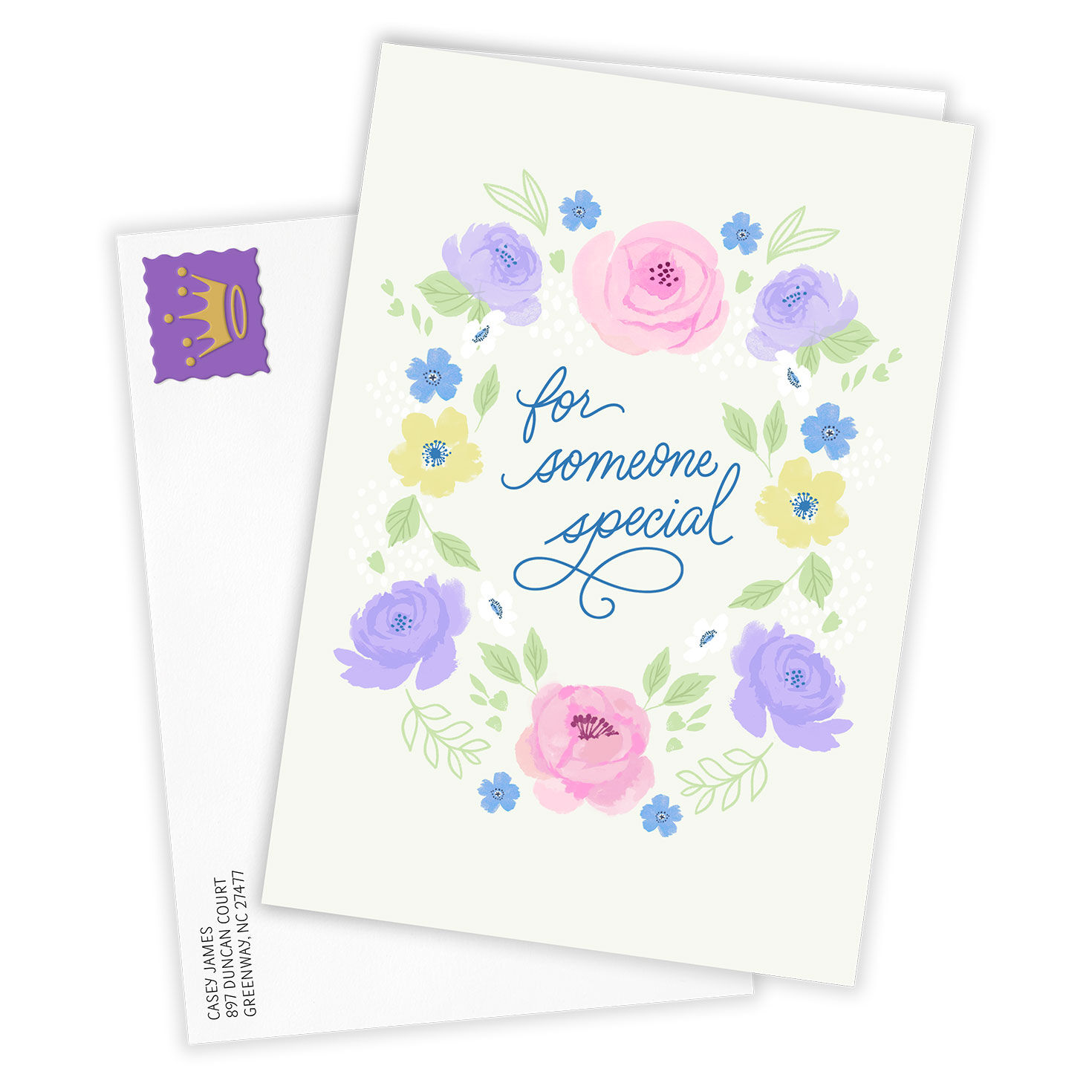 Pastel Flowers Wreath Personalized Mother's Day Card Card Front with Envelope image number 2