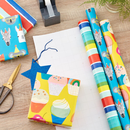 Colorful Celebration 3-Pack Wrapping Paper, 55 sq. ft. total, 