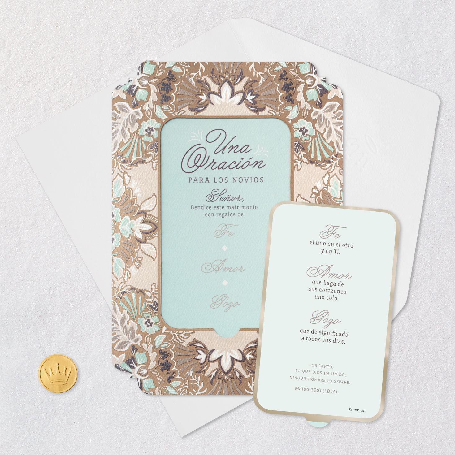 Joy Religious Spanish-Language Wedding Card for Couple With Prayer Card, , large image number 10