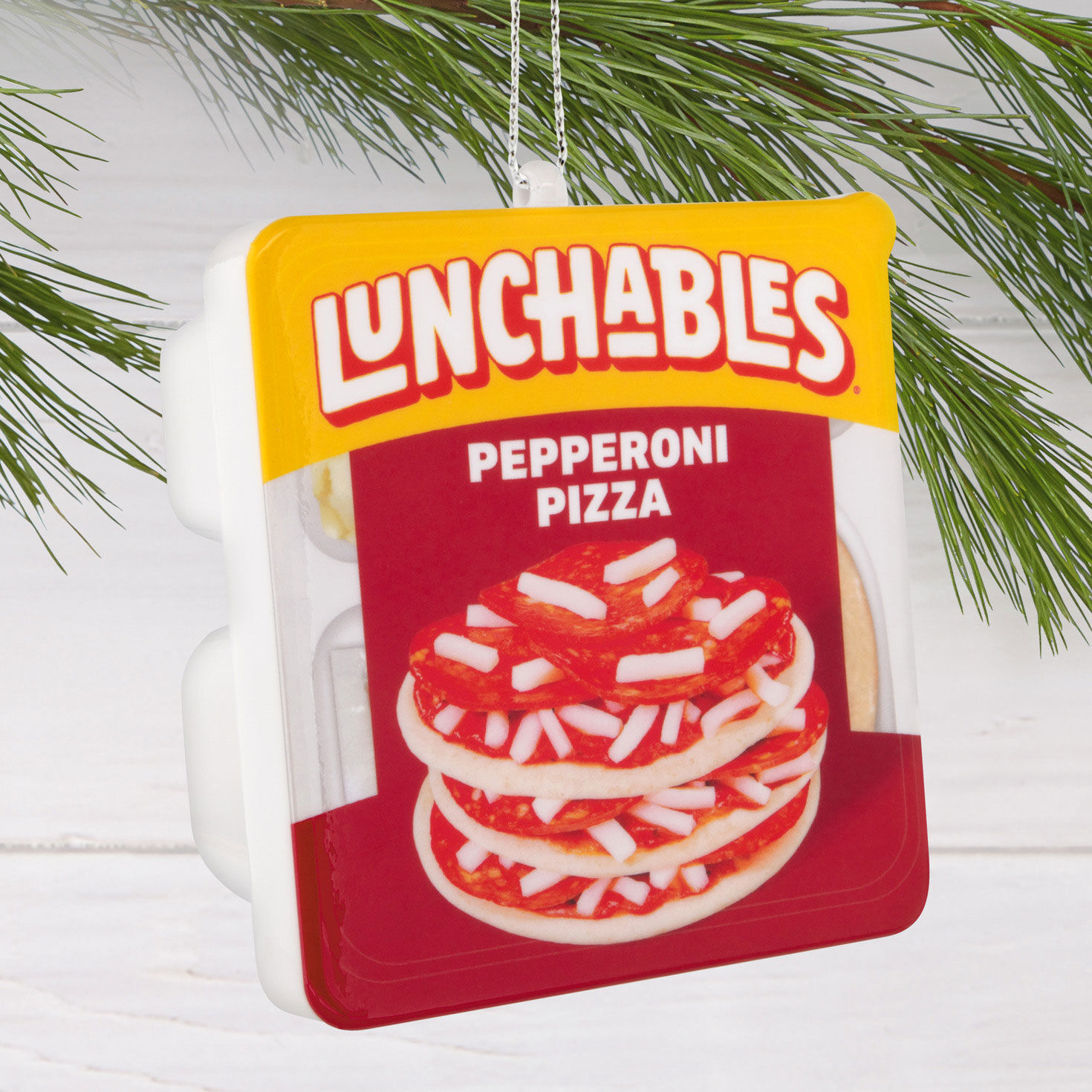 Pepperoni Pizza Lunchables Christmas Ornament hanging on tree image number 2