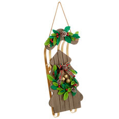 Wood and Metal Sled With Holly Decoration, 18