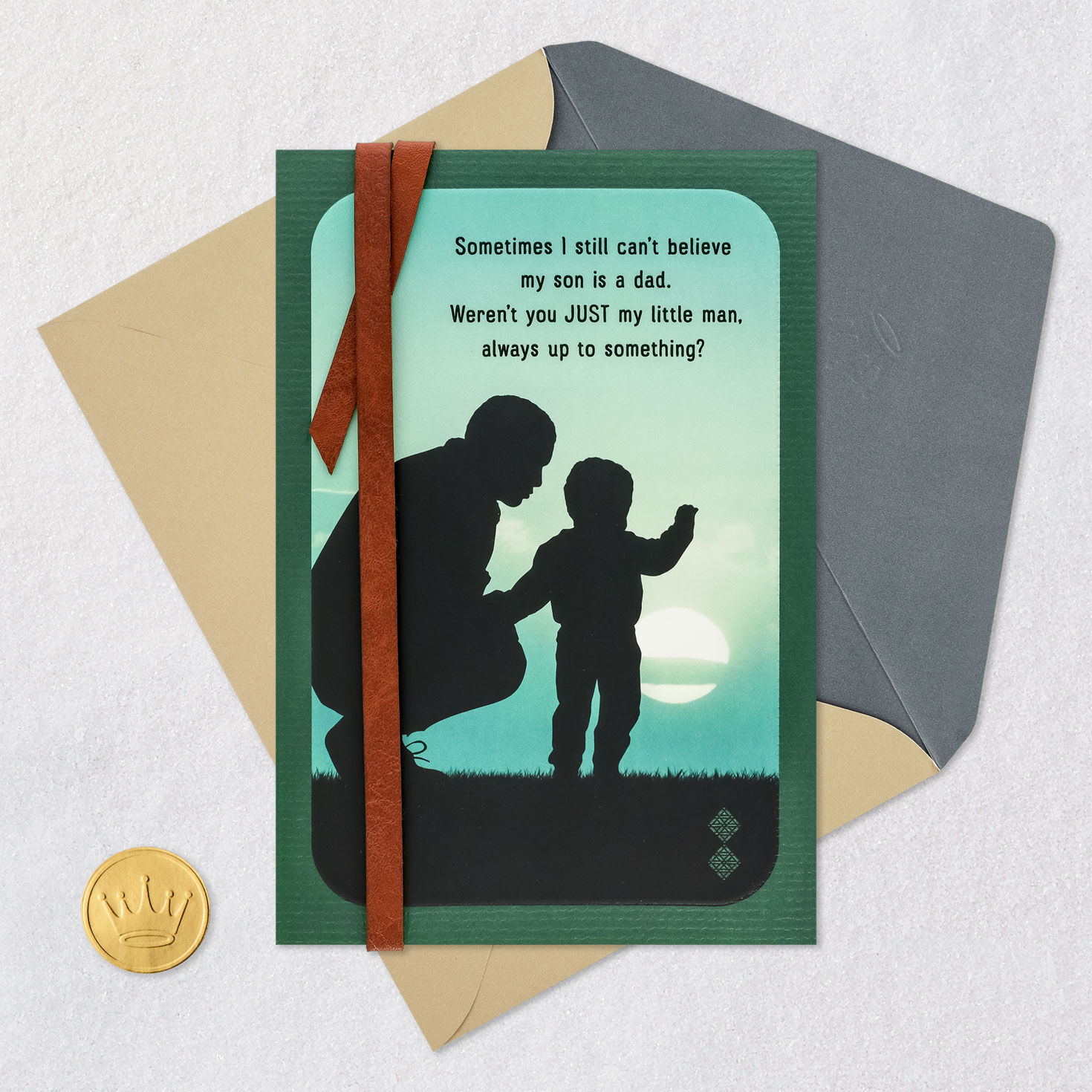 Dad and Child Silhouette Son Father's Day Card Card Front with Envelope and Gold Seal image number 5