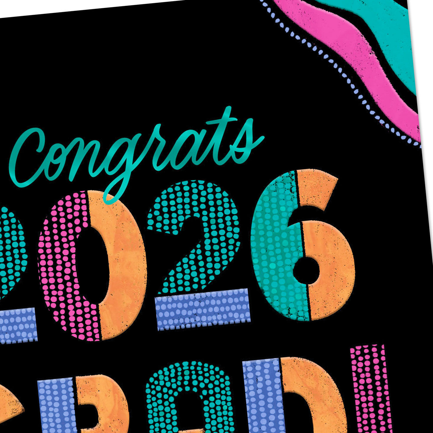 Pink, Teal and Orange on Black Graduation Card Card Front Detail image number 5