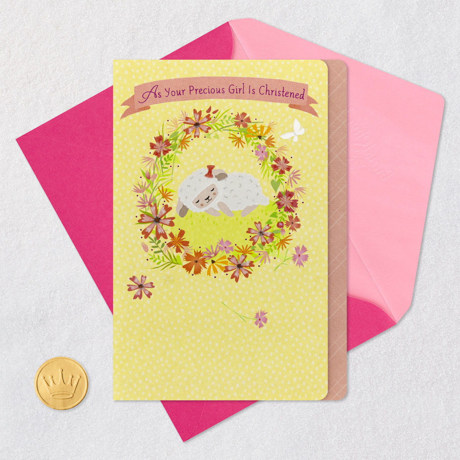 Lamb and Flowers Baby Girl Baptism Card  image number 6