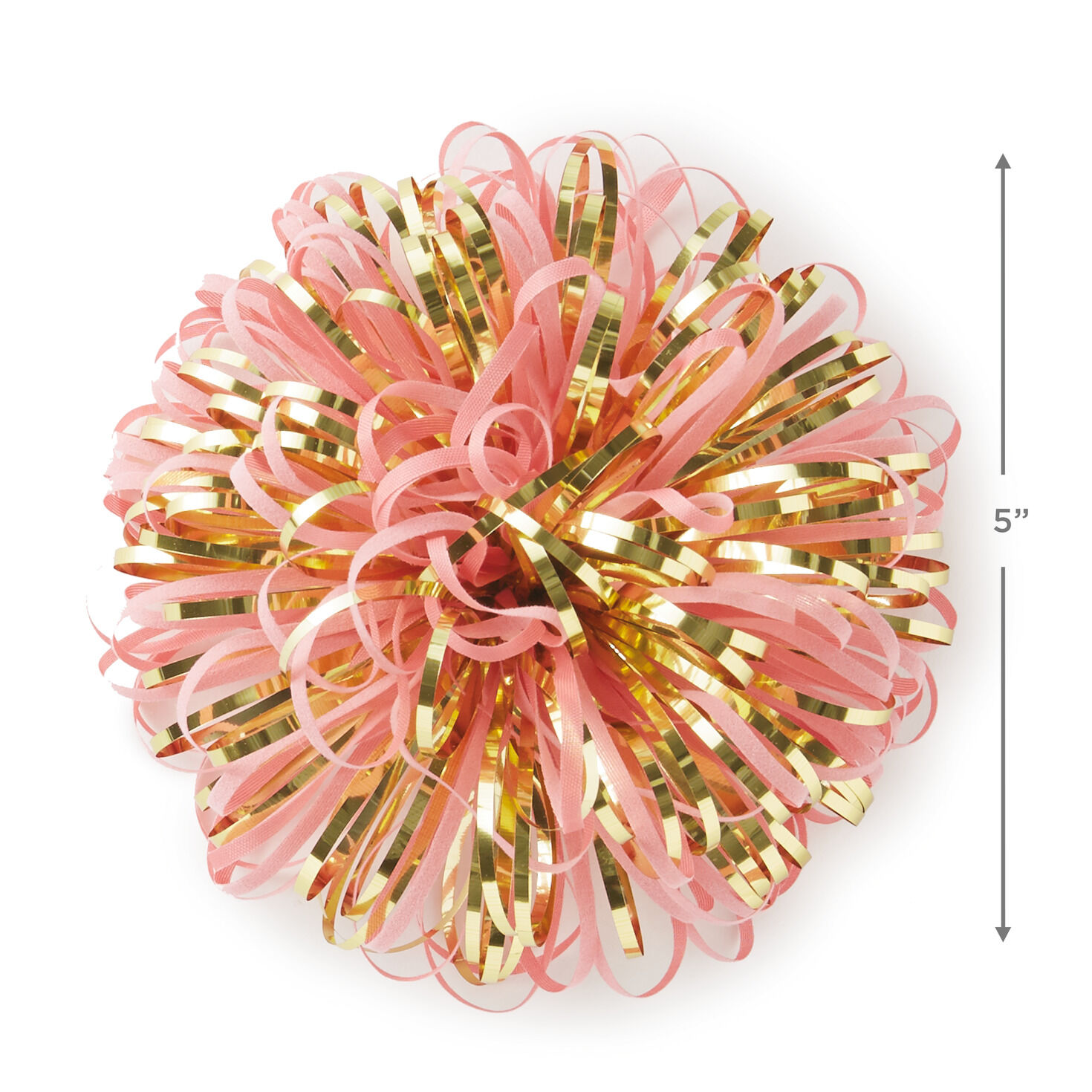 Pink and Gold Metallic Pom Pom Gift Bow, 5" measurement image number 2