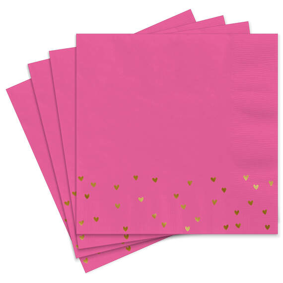 Foil Hearts on Pink Cocktail Napkins, Set of 16