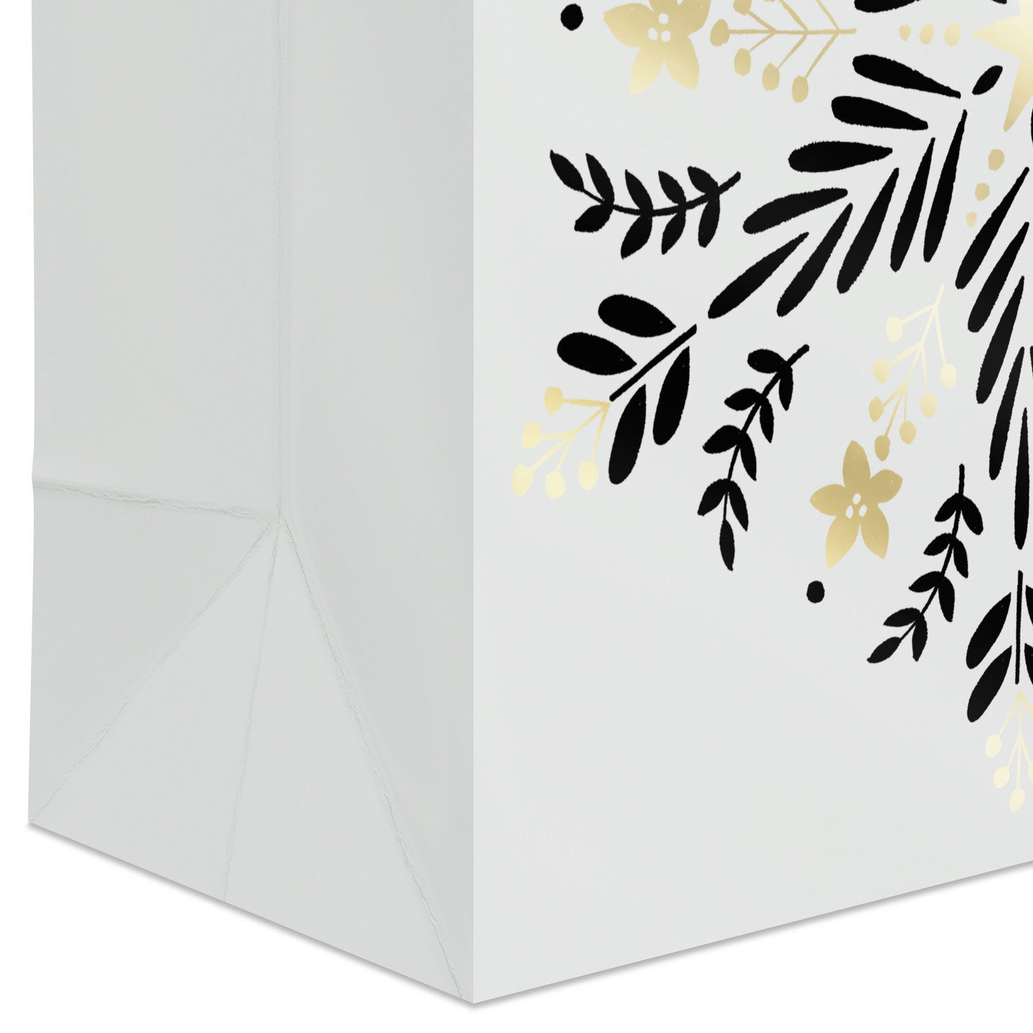 Black and Gold Snowflake Small Holiday Gift Bag Base/Side Detail image number 5