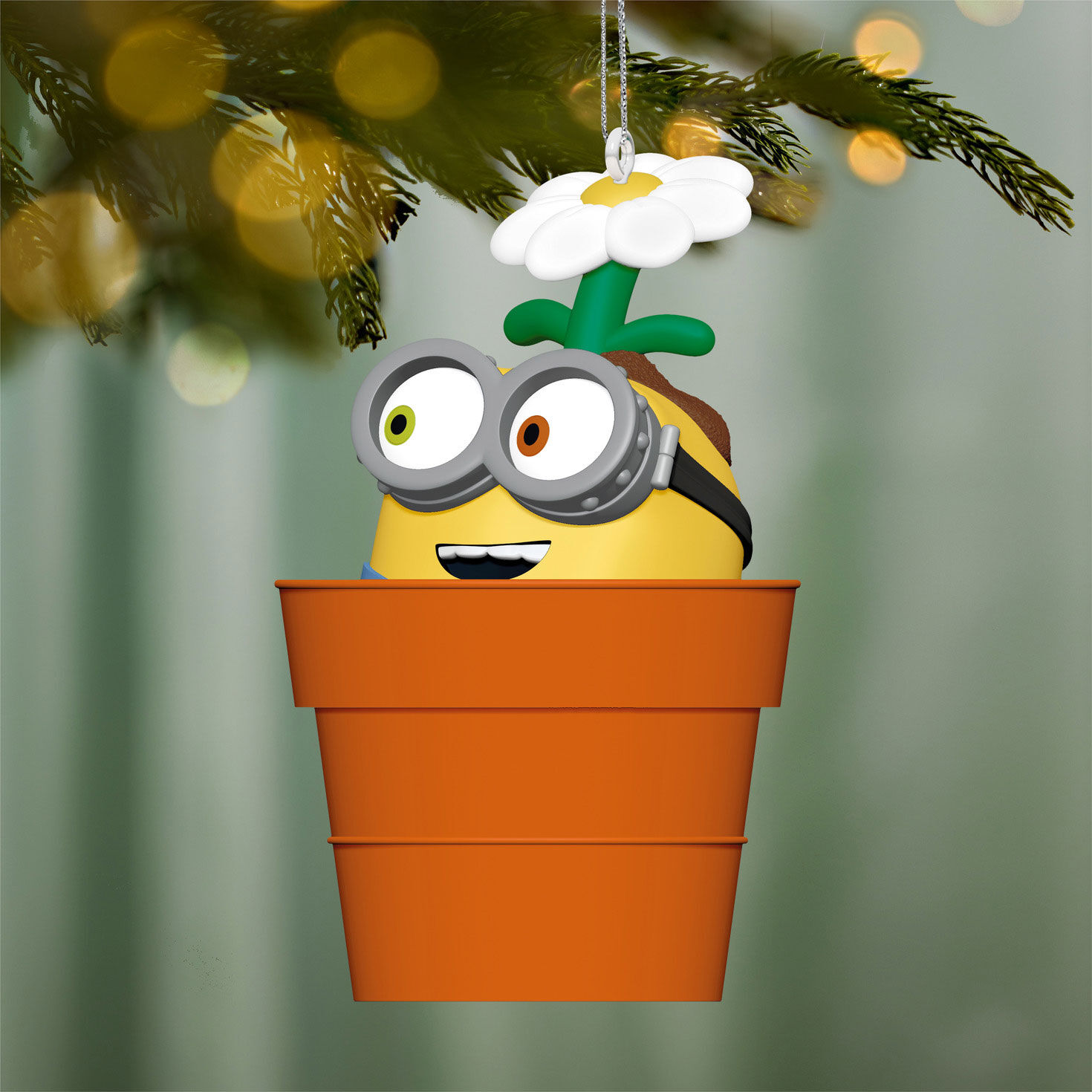 Bob Minion in Flower Pot Keepsake Ornament hanging on tree image number 2