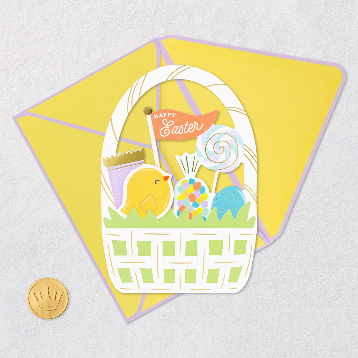 Easter Basket with Baby Chick Card Card Front with Envelope and Gold Seal image number 8