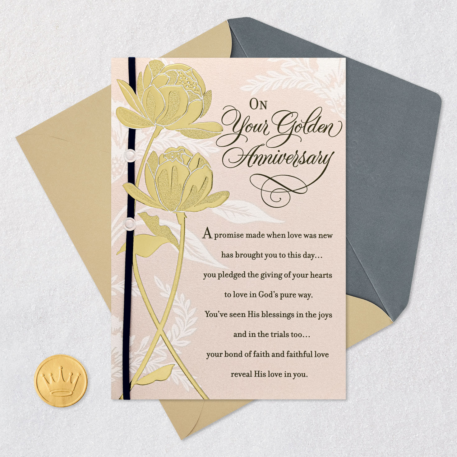 Gold Roses on Peach 50th Anniversary Card  image number 6
