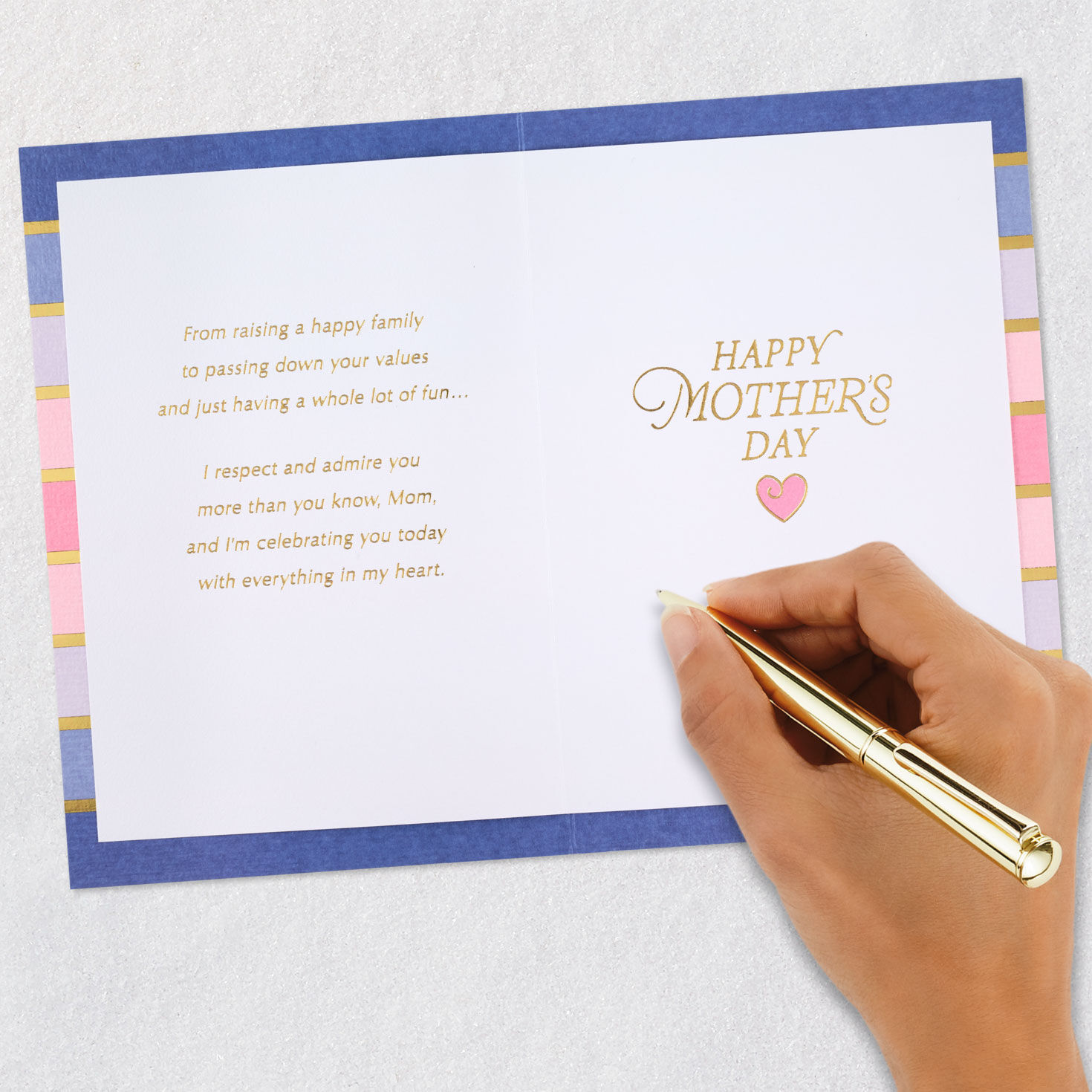 Heart on Ombr&eacute; Stripes Best Mom Mother's Day Card Signing card image number 7
