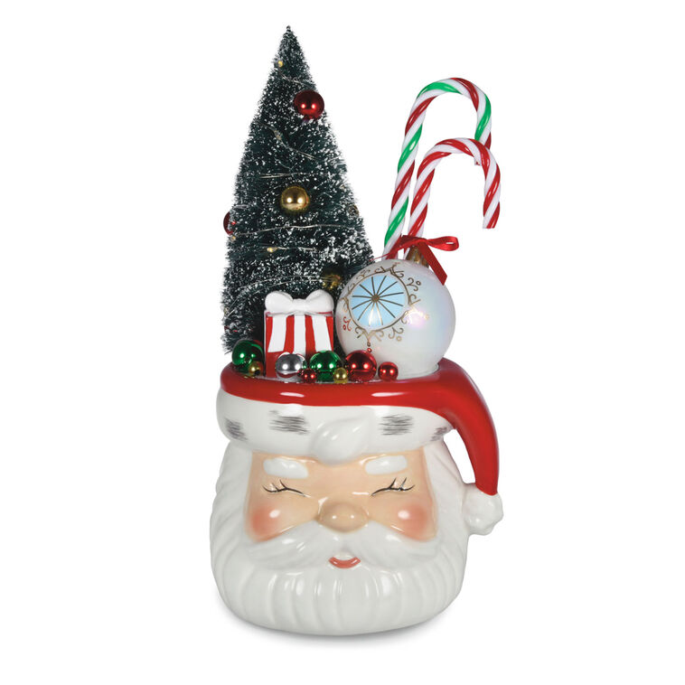 Smiling Santa With Tree Light-Up Figurine, 11.25" H