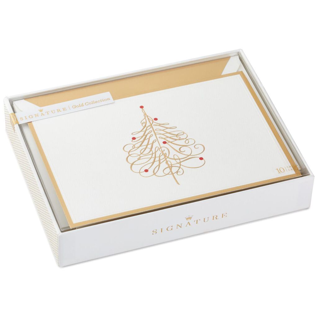 swirling gold tree christmas cards box of 10 boxed cards hallmark