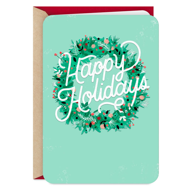 Happy Holidays Wreath Blank Holiday Card