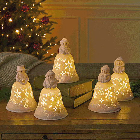 Snowmen Bell Choir Musical Decorations With Light, Set of 5, , large